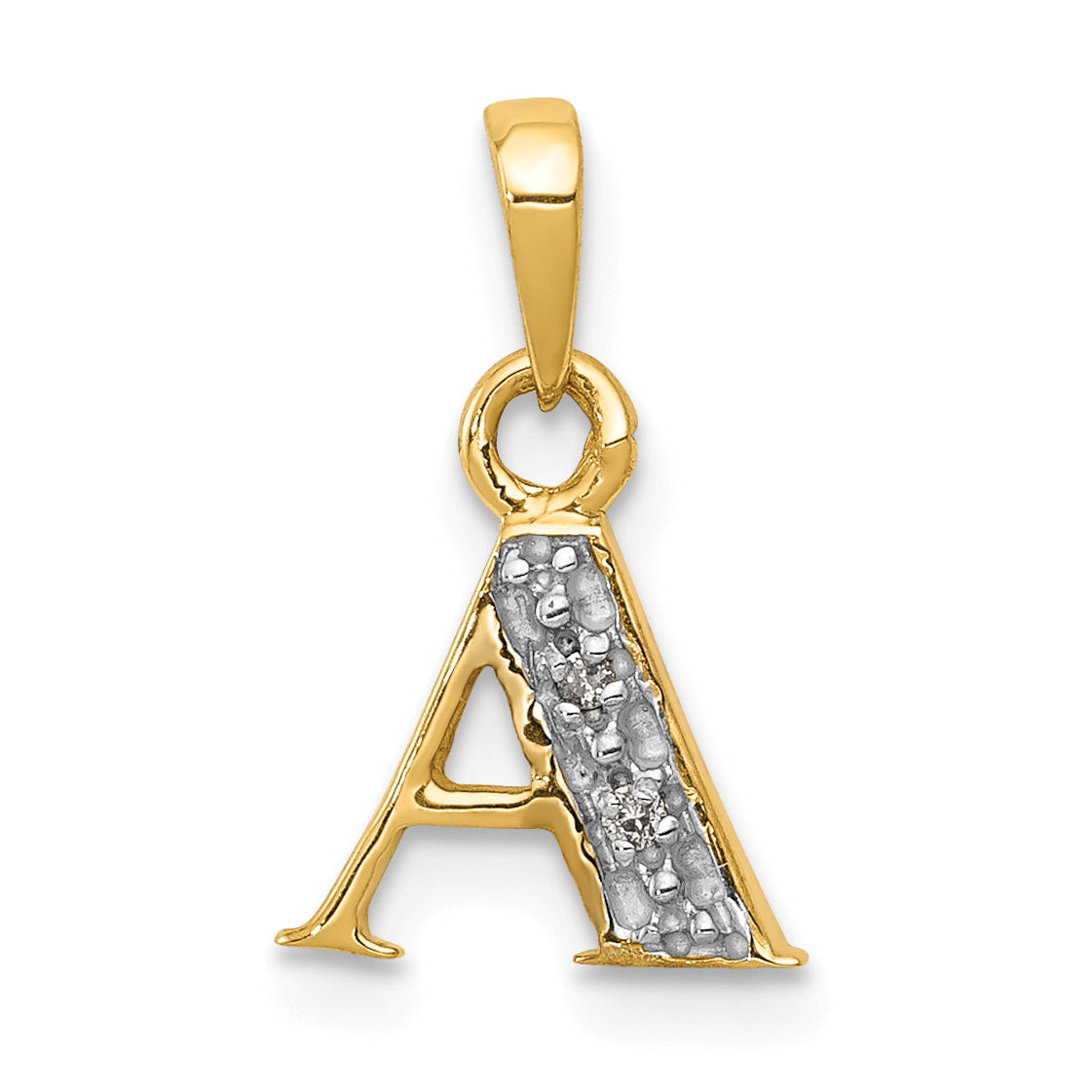 10K and Rhodium Diamond Initial A Pendant