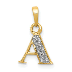 10K and Rhodium Diamond Initial A Pendant