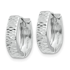 10k White Gold Textured and Polished Hinged Hoop Earrings