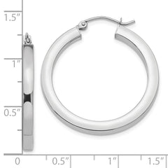 10k White Gold 3mm Polished Square Tube Hoop Earrings