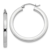 10k White Gold 3mm Polished Square Tube Hoop Earrings