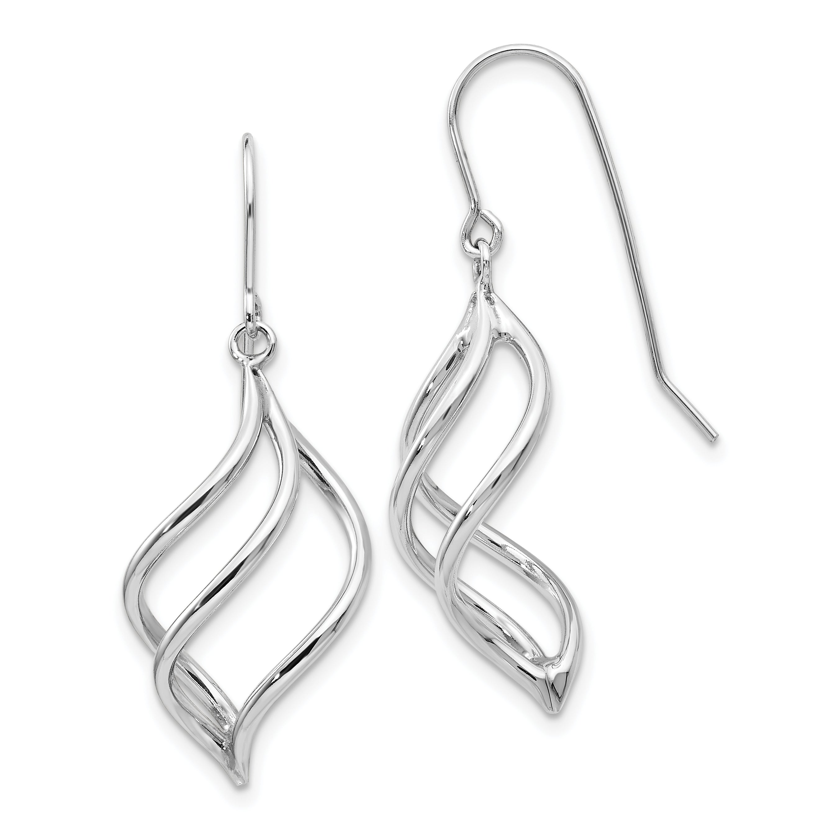 10k White Gold Swirl Dangle Earrings