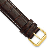 12mm Brown Crocodile Grain Leather with White Stitching and Gold-tone Buckle 6.75 inch Watch Band