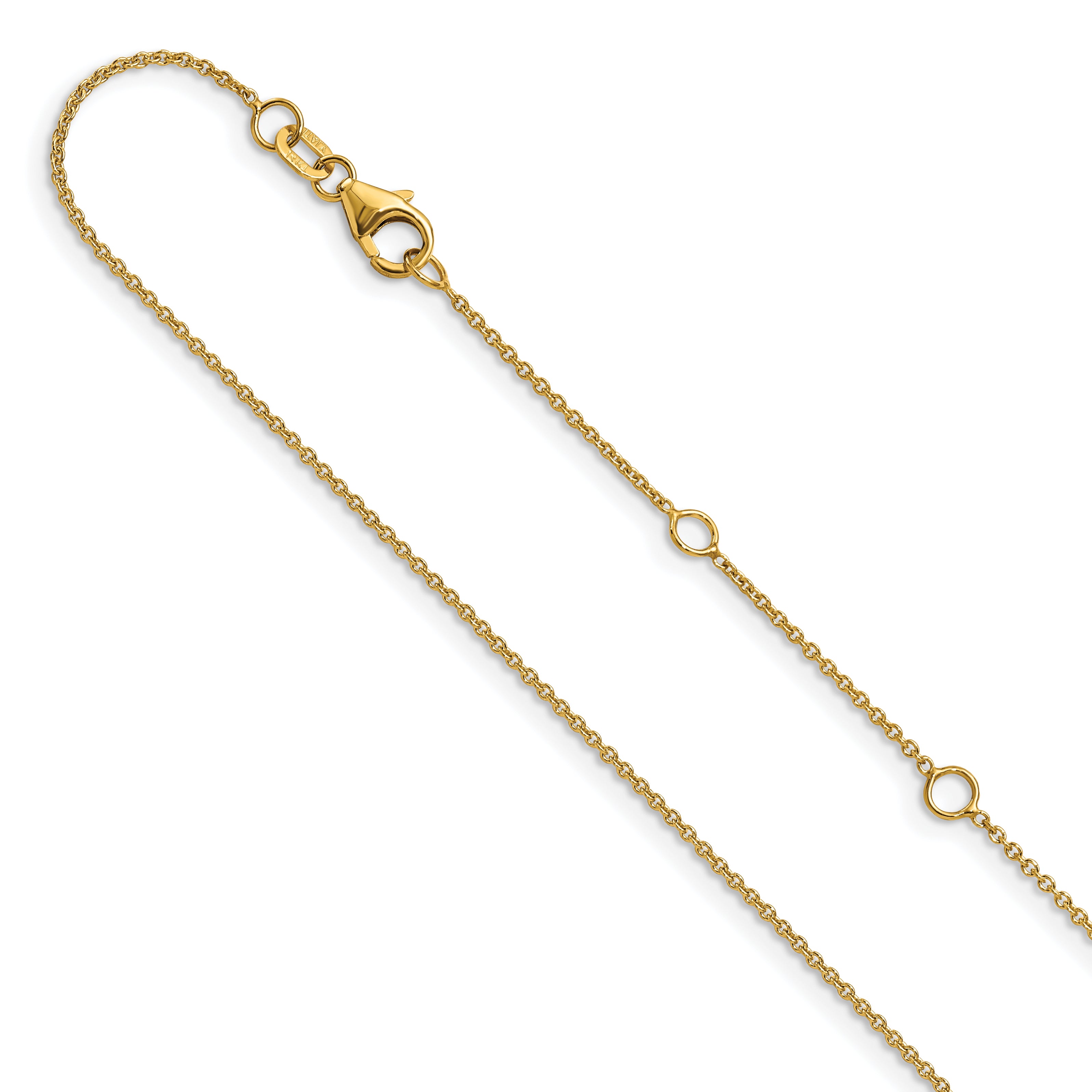 14k Yellow Gold 1.10mm Round Cable 2in+2in Adjustable Chain