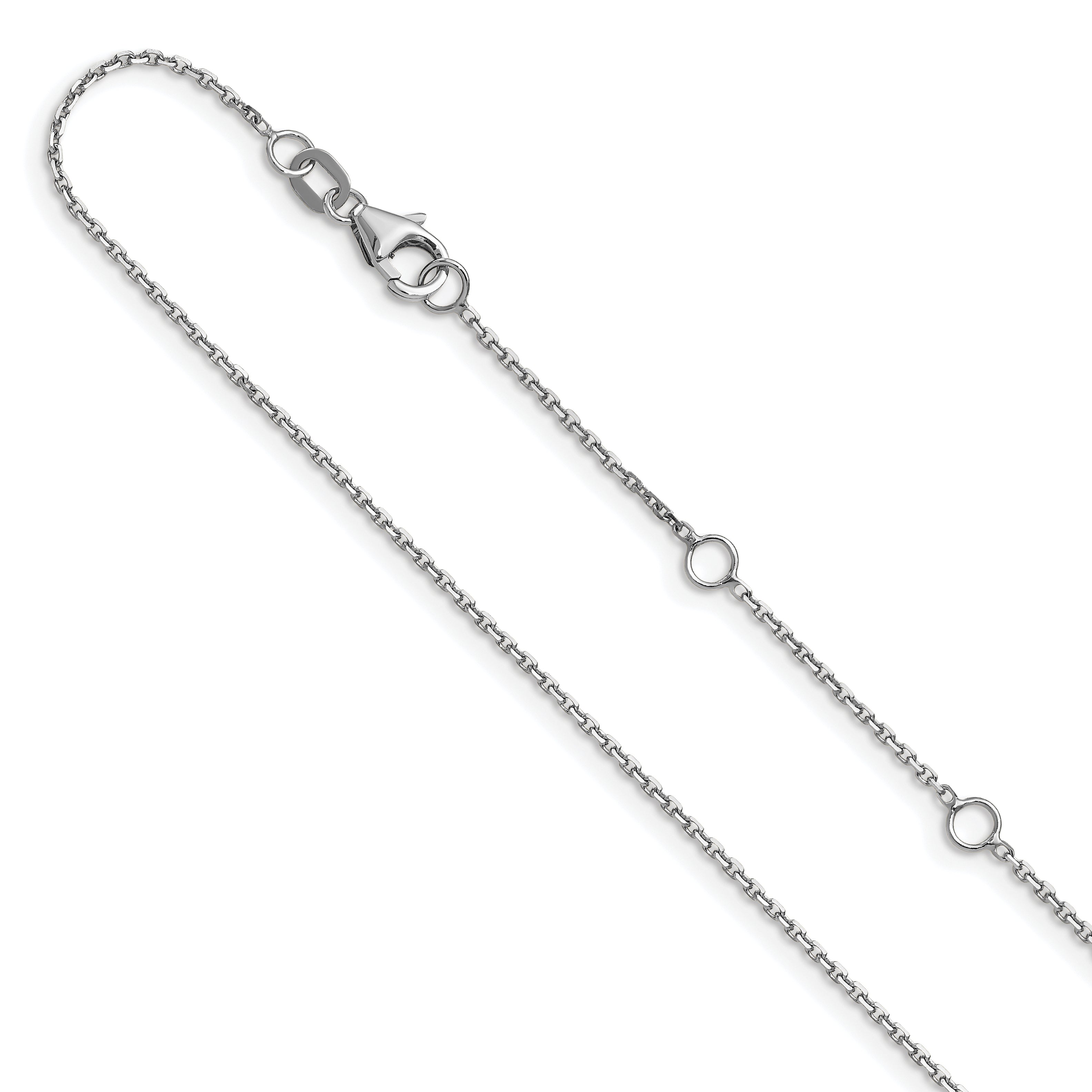 14k White Gold 1.1mm D/C Square Cable 2in+2in Adjustable Chain