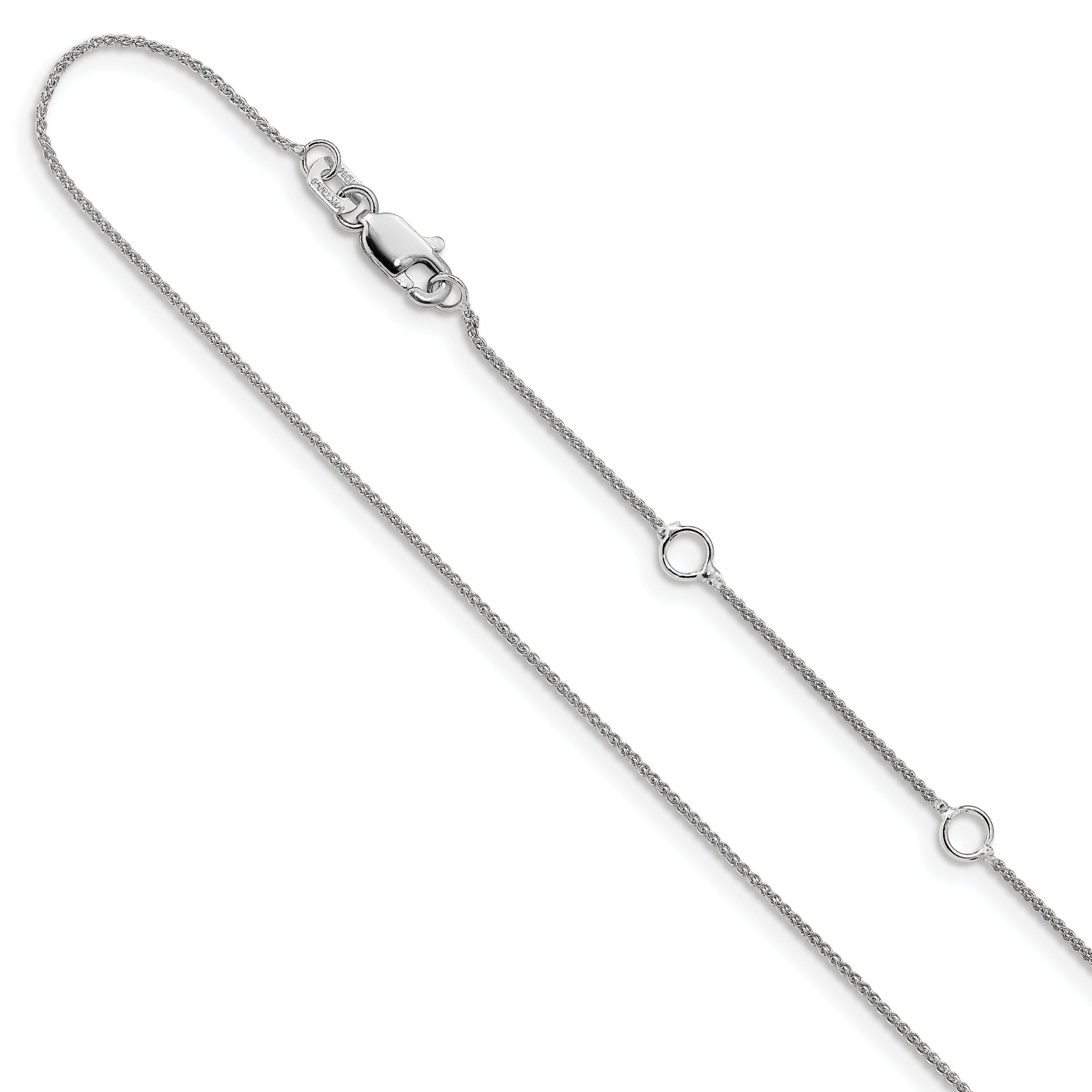 14K White Gold .8mm Baby Spiga 1in+1in Adjustable Chain