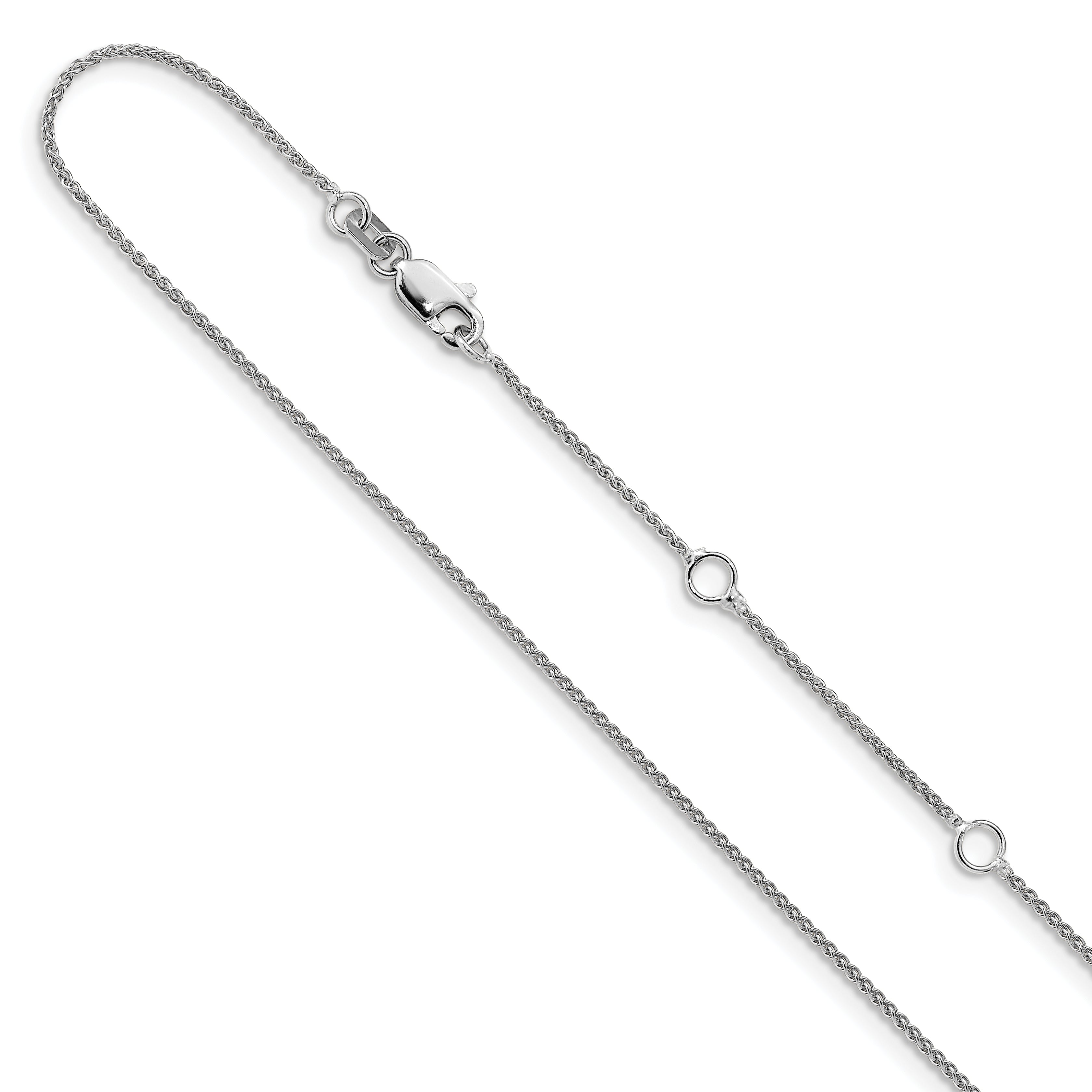 14K White Gold 1mm Spiga 1in+1in Adjustable Chain