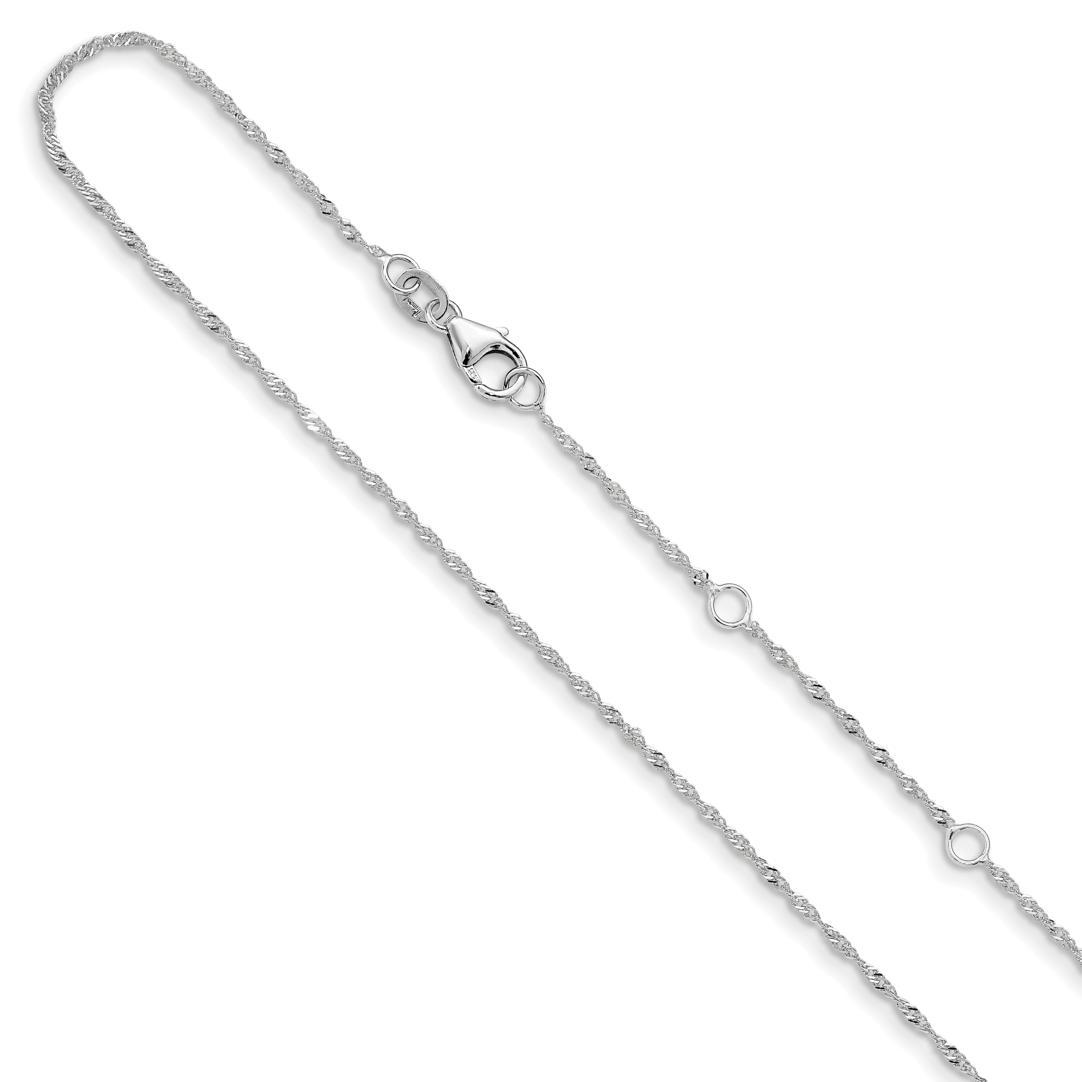 14K White Gold 1.25mm Singapore 1in+1in Adjustable Chain