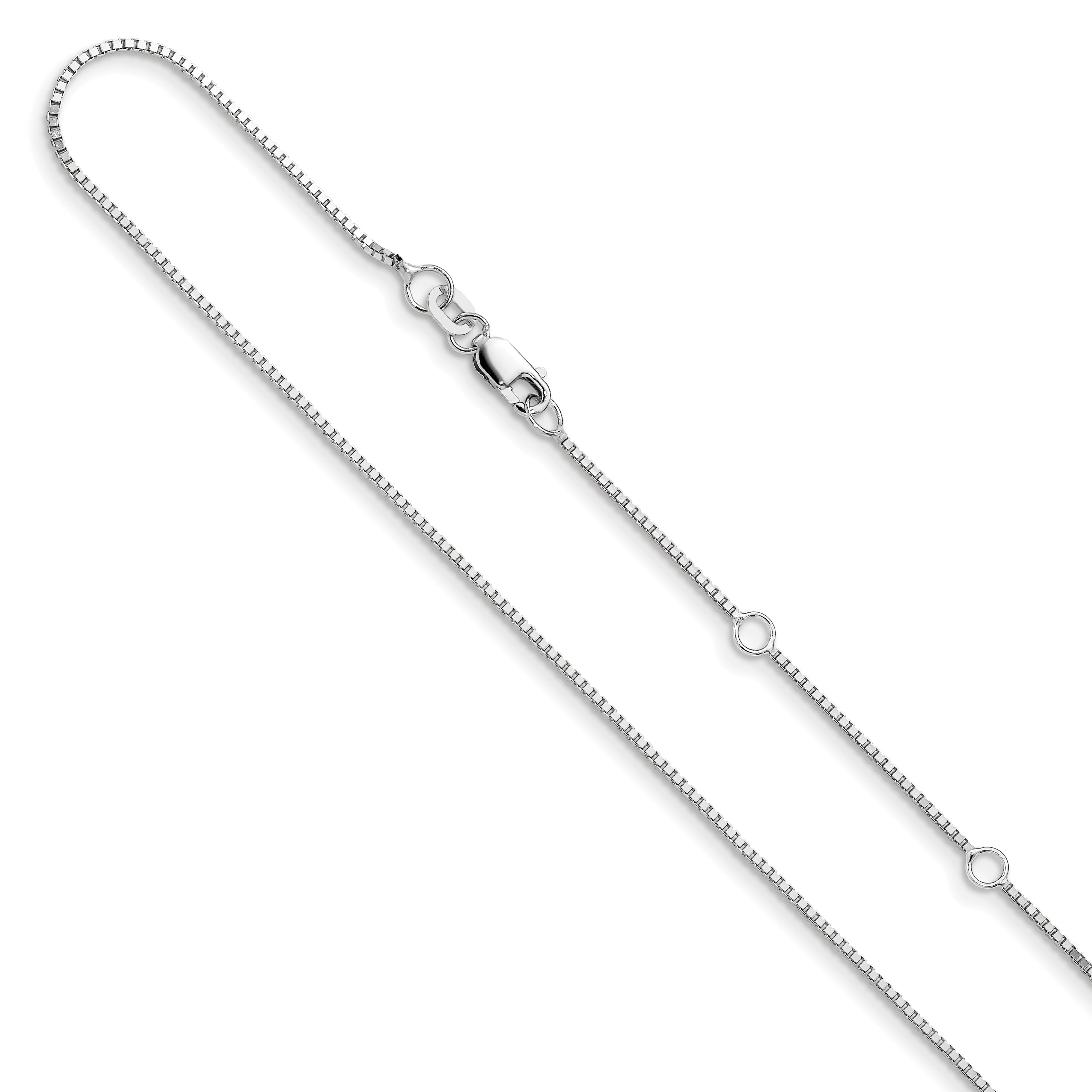 14K White Gold .95mm Box 1in+1in Adjustable Chain