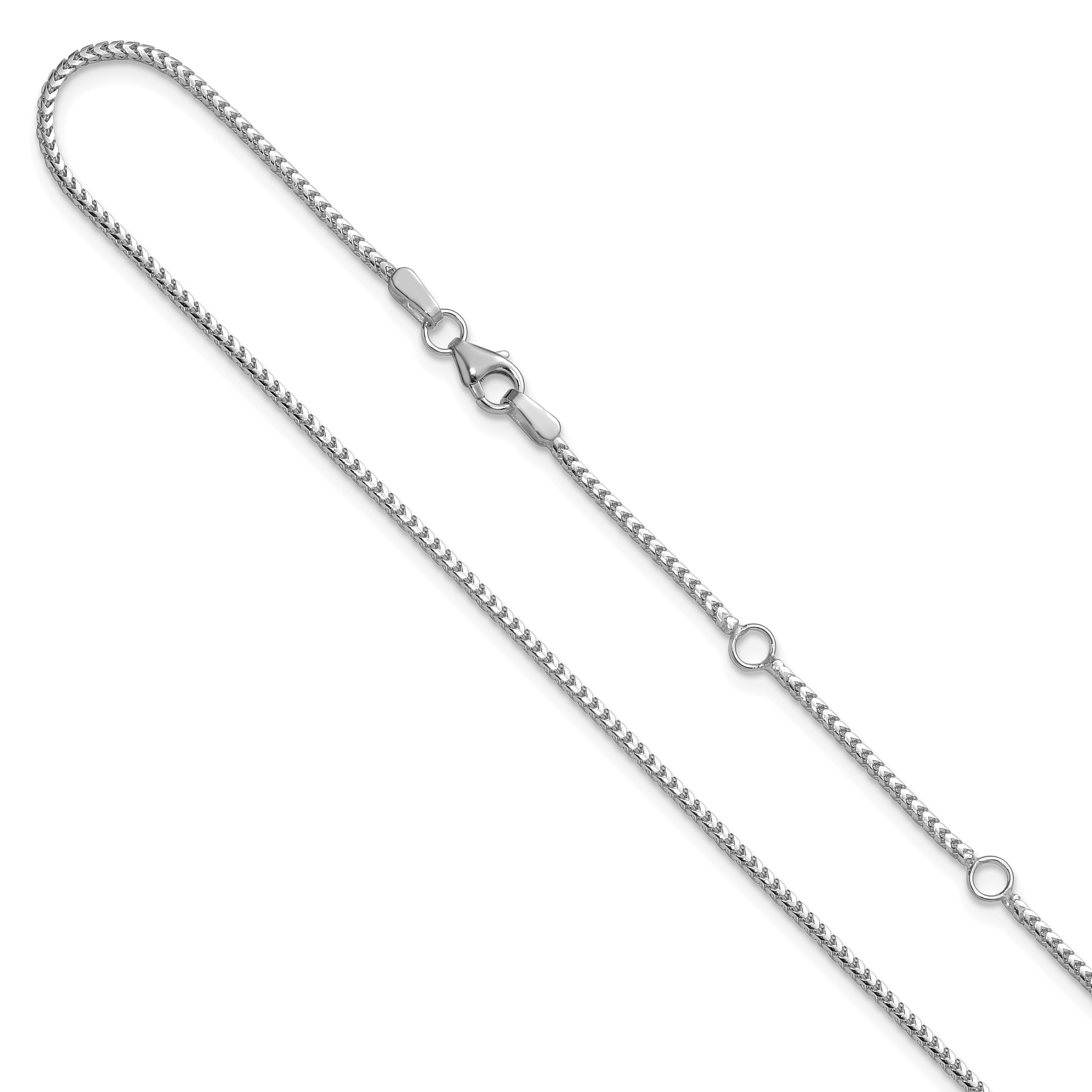 14K White Gold 1.25mm Franco 1in+1in Adjustable Chain