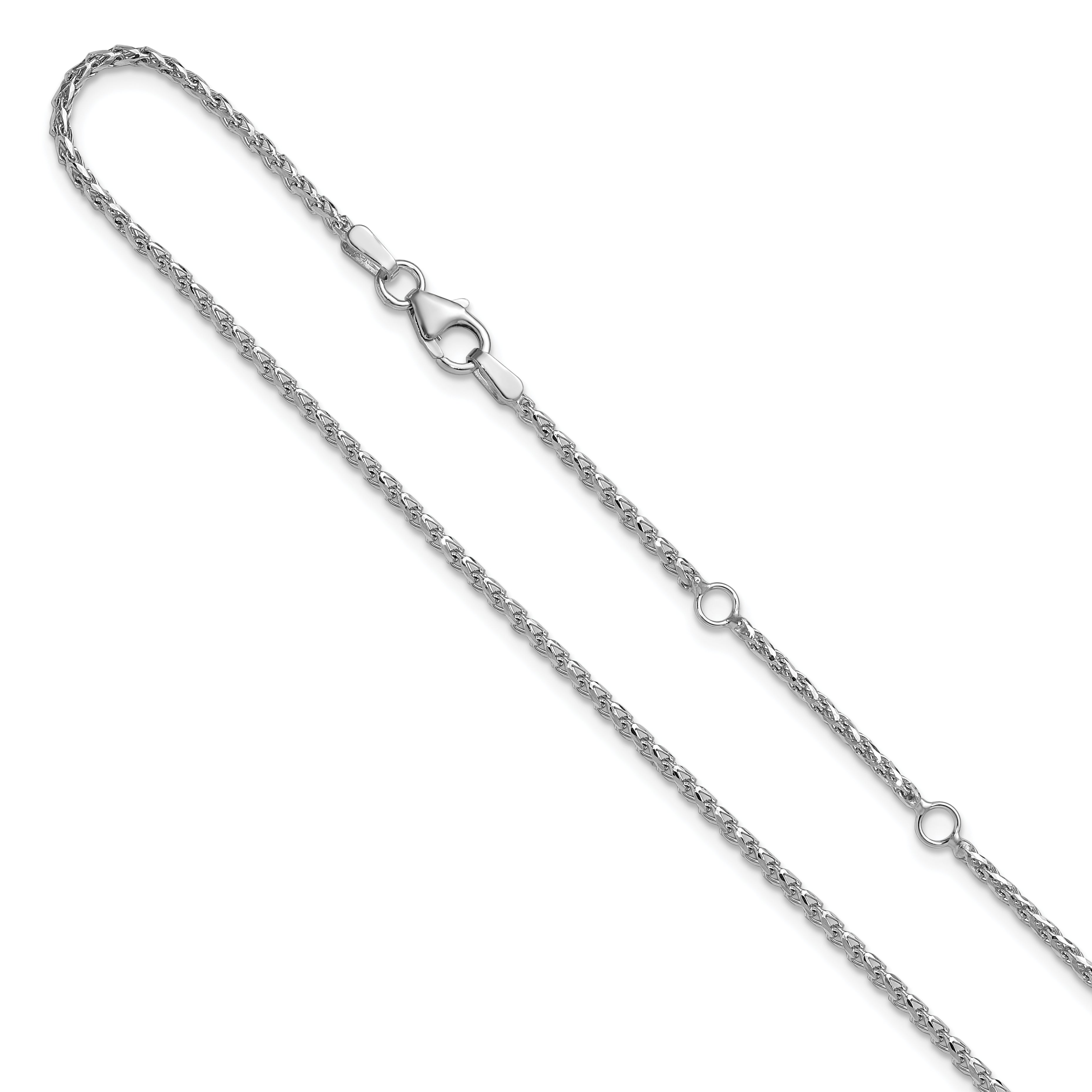 14K White Gold 1.65mm D/C Open Franco 1in+1in Adjustable Chain