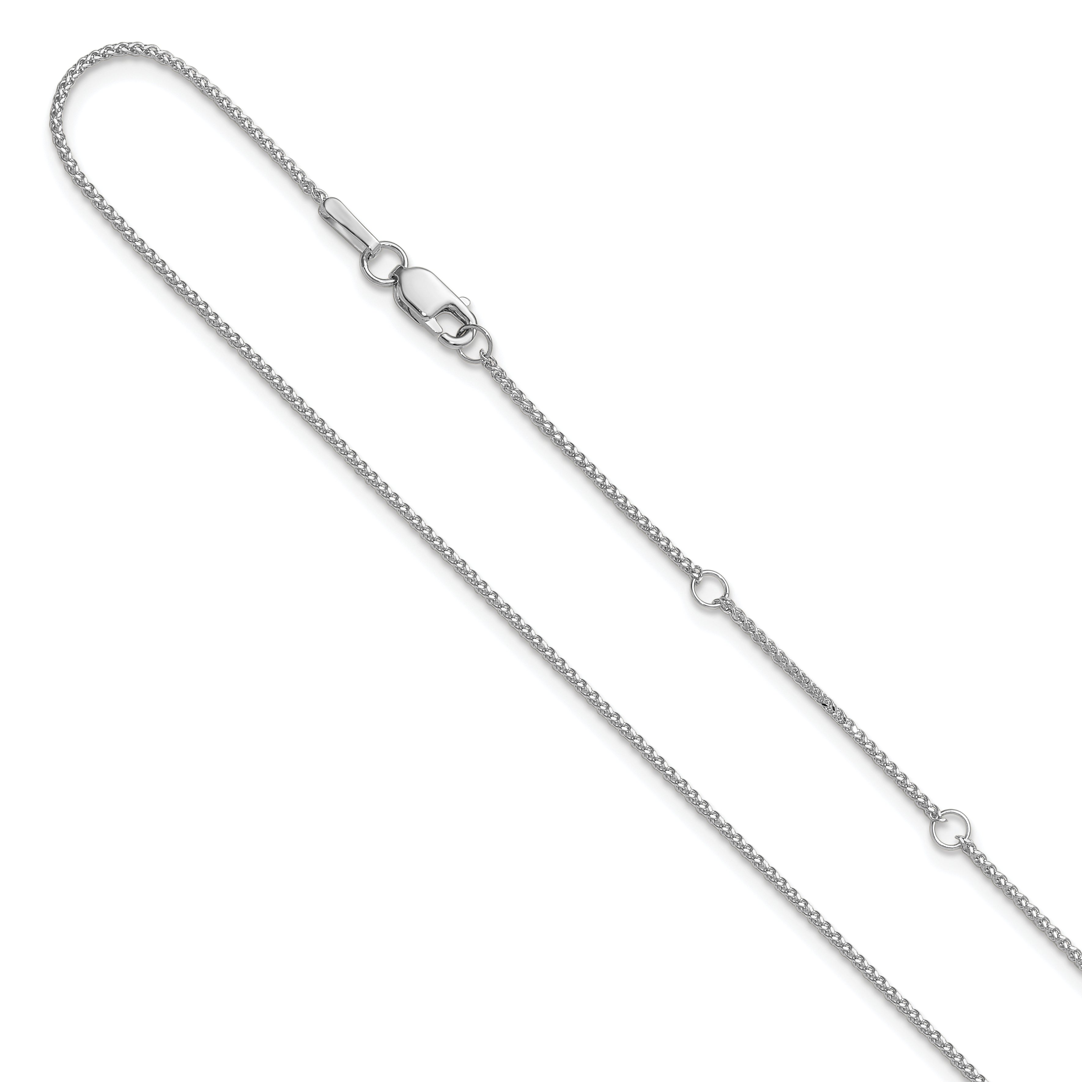 14K White Gold 1mm D/C Spiga 1in+1in Adjustable Chain
