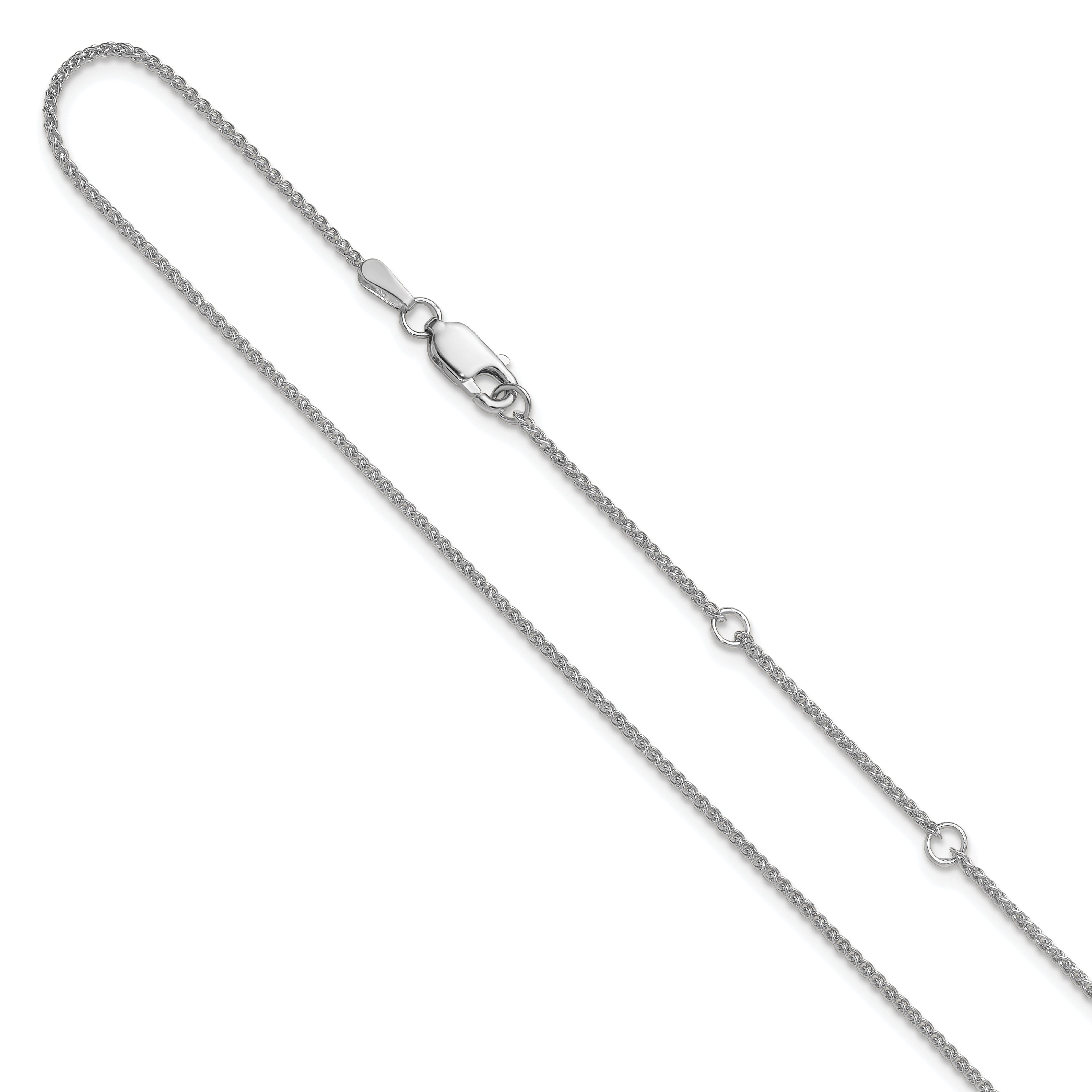 14K White Gold 1.2mm Baby Spiga 1in+1in Adjustable Chain