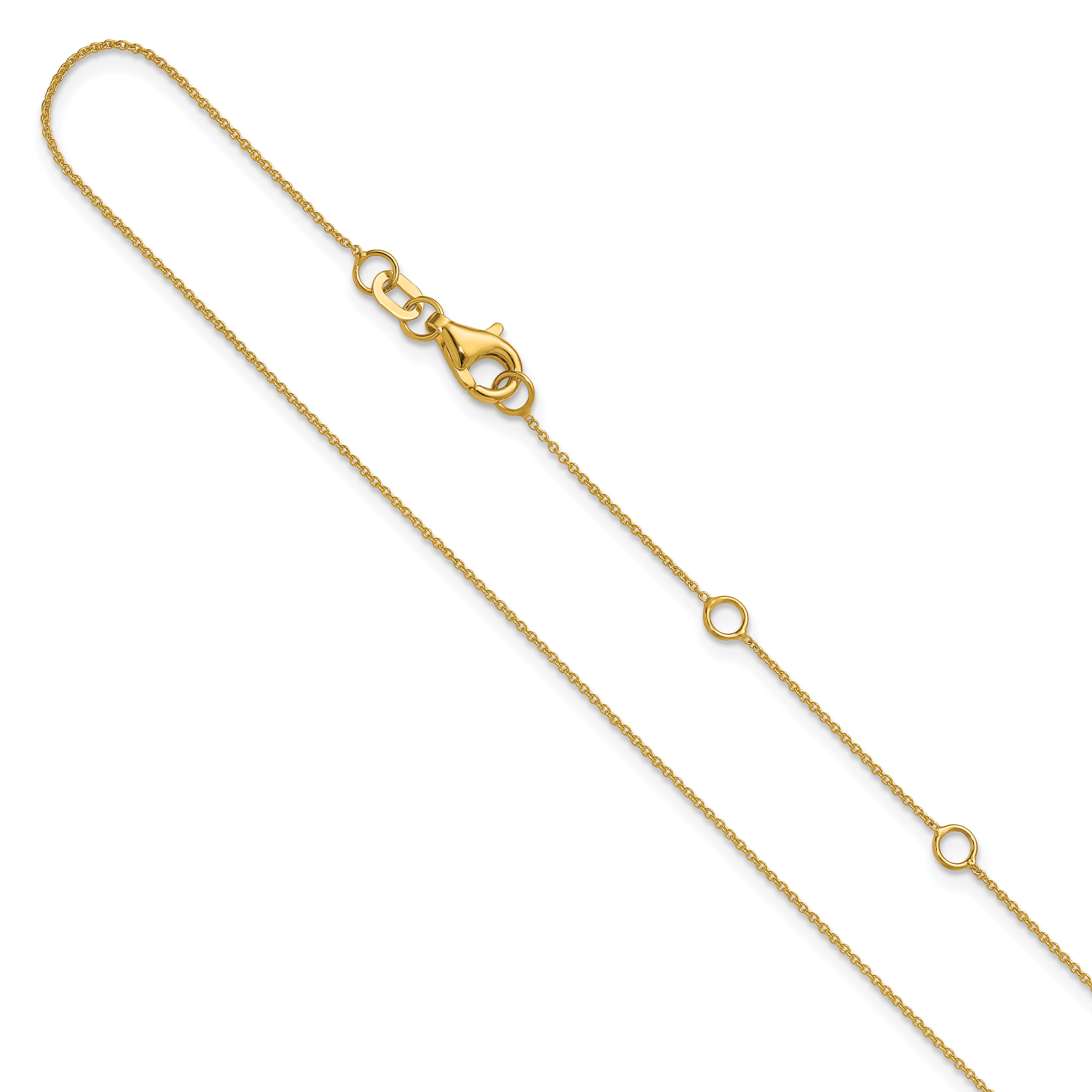 14k Yellow Gold .8mm Round Cable 1in+1in Adjustable Chain