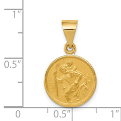 18k Polished and Satin Saint Christopher Medal Round Pendant
