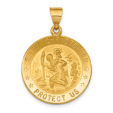 18k Polished and Satin Solid Saint Christopher Medal Round Pendant