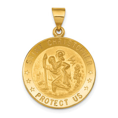 18k Polished and Satin Solid Saint Christopher Medal Round Pendant
