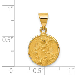 18k Polished and Satin Solid Guardian Angel Medal Pendant