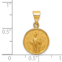 18K Polished and Satin Solid Saint Jude Thaddeus Medal Round Pendant