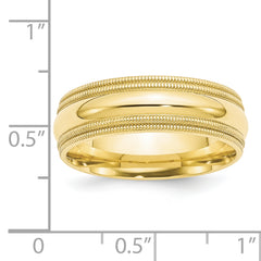 10k Yellow Gold 7mm Double Milgrain Comfort Fit Wedding Band Size 14