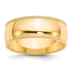 10k Yellow Gold 8mm Milgrain Half Round Wedding Band Size 14