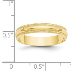 10k Yellow Gold 4mm Lightweight Milgrain Half Round Wedding Band Size 14