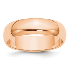 10k Rose Gold 6mm Half Round Wedding Band Size 9.5