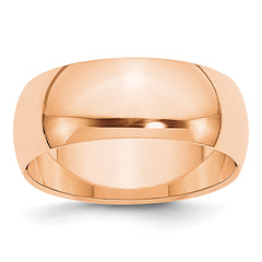 10k Rose Gold 8mm Half Round Wedding Band Size 9.5