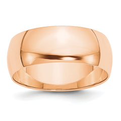 10k Rose Gold 8mm Lightweight Half Round Wedding Band Size 9.5
