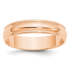 10k Rose Gold 5mm Lightweight Milgrain Half Round Wedding Band Size 9.5