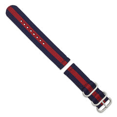 20mm Two-Piece Navy with Red Stripe Nylon Strap with Brushed Stainless Steel Buckle and Quick Release Spring Bars 8.5 inch Watch Band