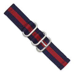 20mm Two-Piece Navy with Red Stripe Nylon Strap with Brushed Stainless Steel Buckle and Quick Release Spring Bars 8.5 inch Watch Band