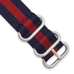 20mm Two-Piece Navy with Red Stripe Nylon Strap with Brushed Stainless Steel Buckle and Quick Release Spring Bars 8.5 inch Watch Band