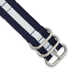 20mm Two-Piece Navy with White Stripe Nylon Strap with Brushed Stainless Steel Buckle and Quick Release Spring Bars 8.5 inch Watch Band