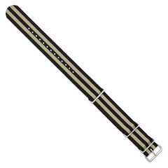 18mm One-Piece Black and Beige Striped Military Ballistic G10 Nylon with Silver-tone Buckle 10.75 inch Watch Band