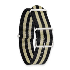 18mm One-Piece Black and Beige Striped Military Ballistic G10 Nylon with Silver-tone Buckle 10.75 inch Watch Band