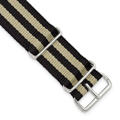 18mm One-Piece Black and Beige Striped Military Ballistic G10 Nylon with Silver-tone Buckle 10.75 inch Watch Band