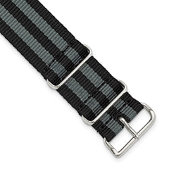 16mm One-Piece Black and Grey Striped Military Ballistic G10 Nylon with Silver-tone Buckle 10.75 inch Watch Band