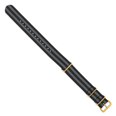 18mm One-Piece Black and Grey Striped Military Ballistic G10 Nylon with Gold-tone Buckle 10.75 inch Watch Band