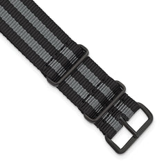18mm One-Piece Black and Grey Striped Military Ballistic G10 Nylon with Black PVD-plated Buckle 10.75 inch Watch Band