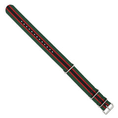 18mm One-Piece Green, Black and Red Striped Military Ballistic G10 Nylon with Silver-tone Buckle 10.75 inch Watch Band
