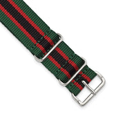 18mm One-Piece Green, Black and Red Striped Military Ballistic G10 Nylon with Silver-tone Buckle 10.75 inch Watch Band
