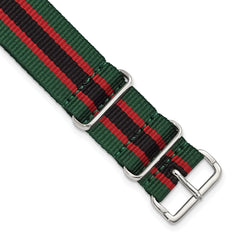 18mm One-Piece Green, Black and Red Striped Military Ballistic G10 Nylon with Silver-tone Buckle 10.75 inch Watch Band