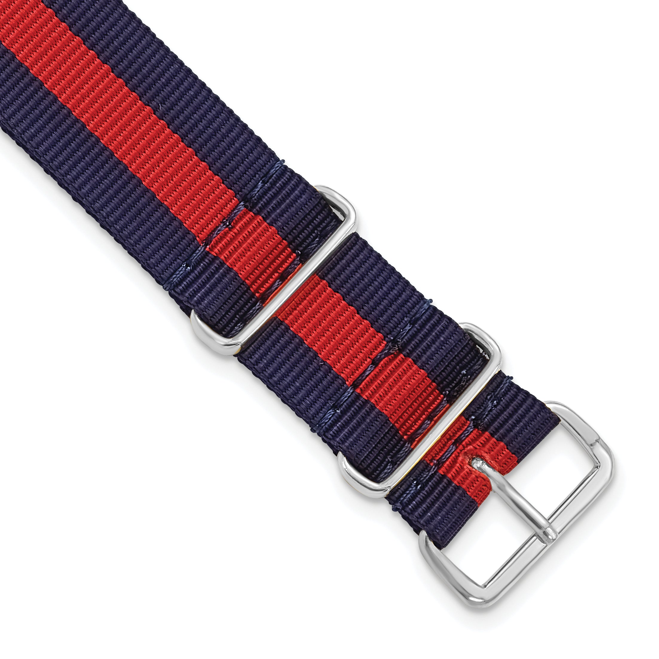 16mm One-Piece Navy with Red Stripe Military Ballistic G10 Nylon with Silver-tone Buckle 10.75 inch Watch Band