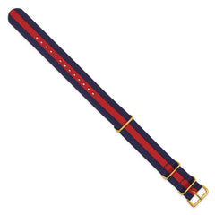 18mm One-Piece Navy with Red Stripe Military Ballistic G10 Nylon with Gold-tone Buckle 10.75 inch Watch Band