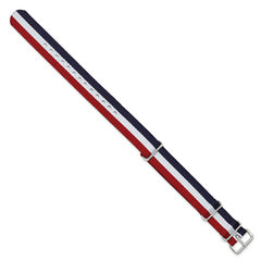 18mm One-Piece Navy, Red and White Striped Military Ballistic G10 Nylon with Silver-tone Buckle 10.75 inch Watch Band