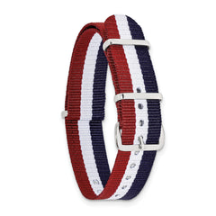 18mm One-Piece Navy, Red and White Striped Military Ballistic G10 Nylon with Silver-tone Buckle 10.75 inch Watch Band