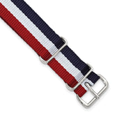 18mm One-Piece Navy, Red and White Striped Military Ballistic G10 Nylon with Silver-tone Buckle 10.75 inch Watch Band