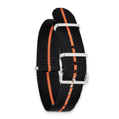 18mm One-Piece Black with Orange Stripe Military Ballistic G10 Nylon with Silver-tone Buckle 10.75 inch Watch Band