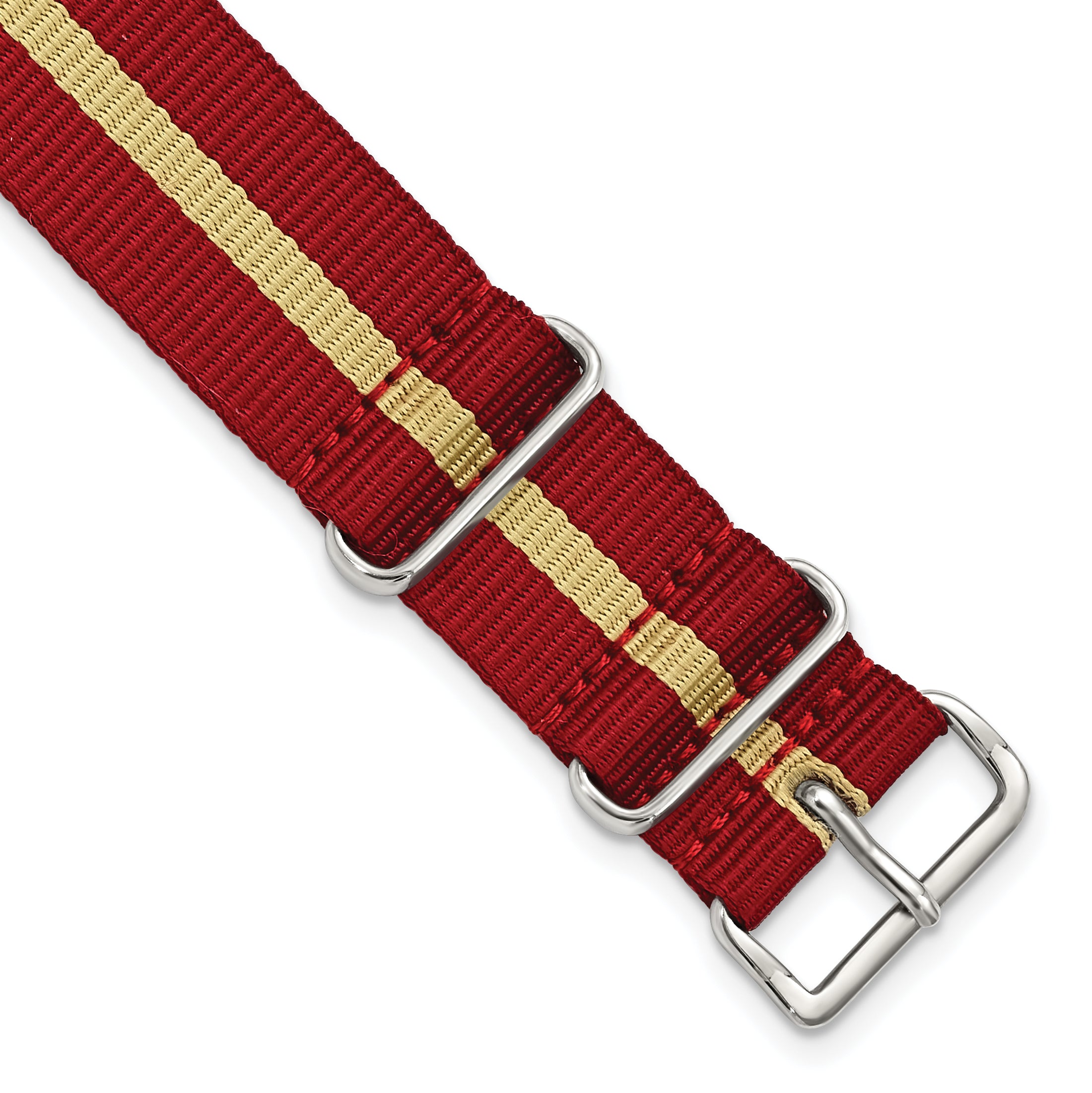 20mm One-Piece Red with Tan Stripe Military Ballistic G10 Nylon with Silver-tone Buckle 10.75 inch Watch Band
